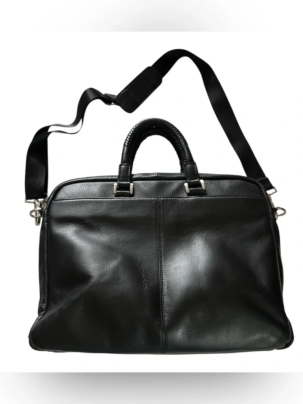 Kenneth Cole Black Leather Men's Laptop Briefcase with Detachable Strap